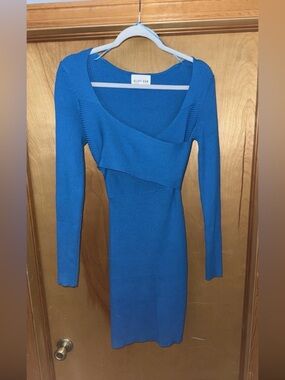 Olive & Oak Cobalt Blue Ribbed Long Sleeve Sweater Dress